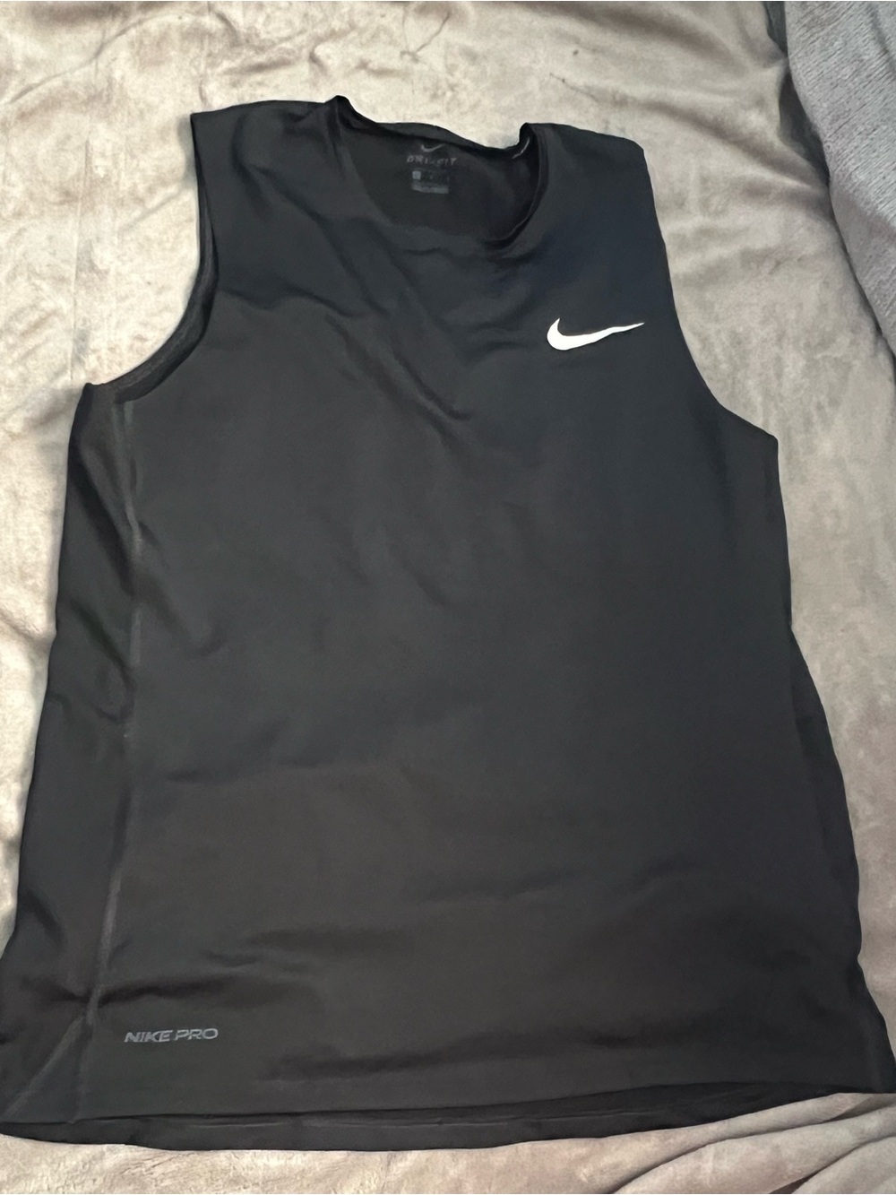Nike Black Sleeveless Athletic Tank Top with White Swoosh.  J37